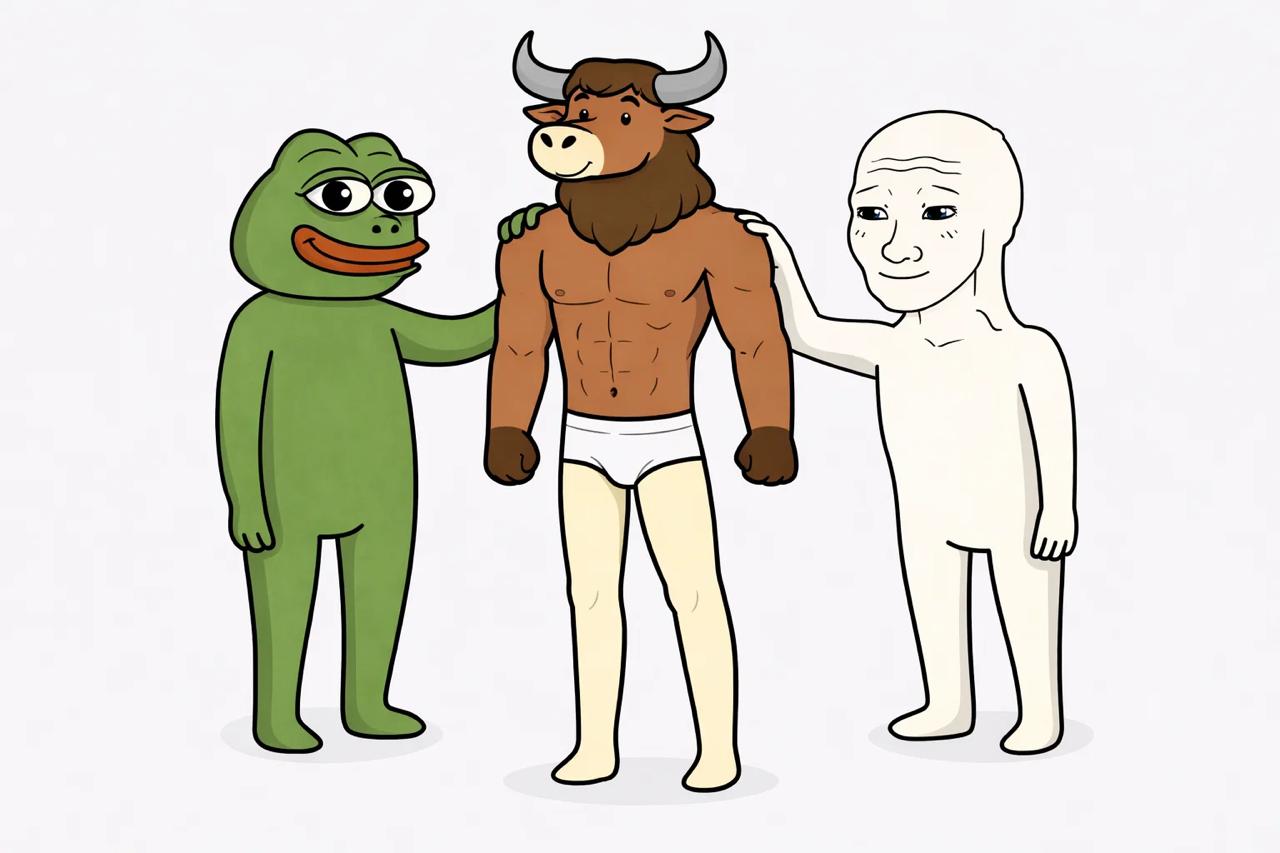 Minotaur with Pepe and Wojak